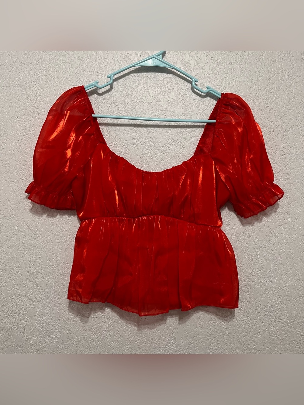 Thirty Thirty LA Chic Scarlet Puff Babydoll Sleeve Blouse red orange size S
